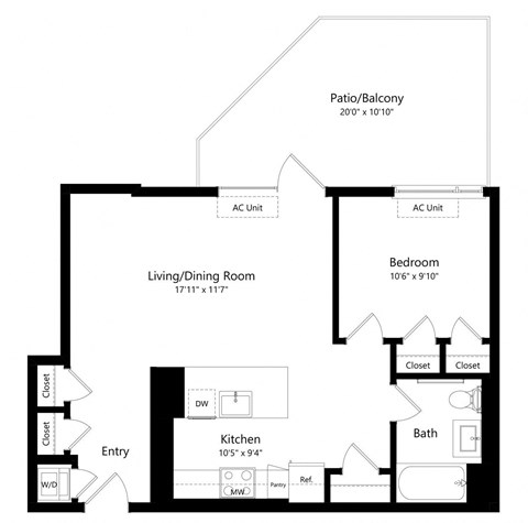 One Bedroom Floor Plan at One East Harlem Luxury Apartments in East Harlem NY